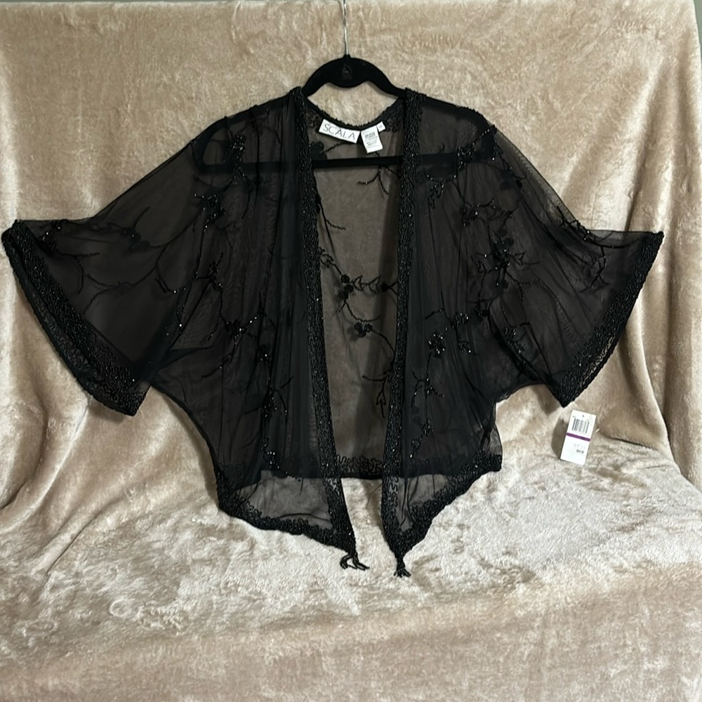 Scala topper. Black. Beaded. Sheer. XXL. NWT.